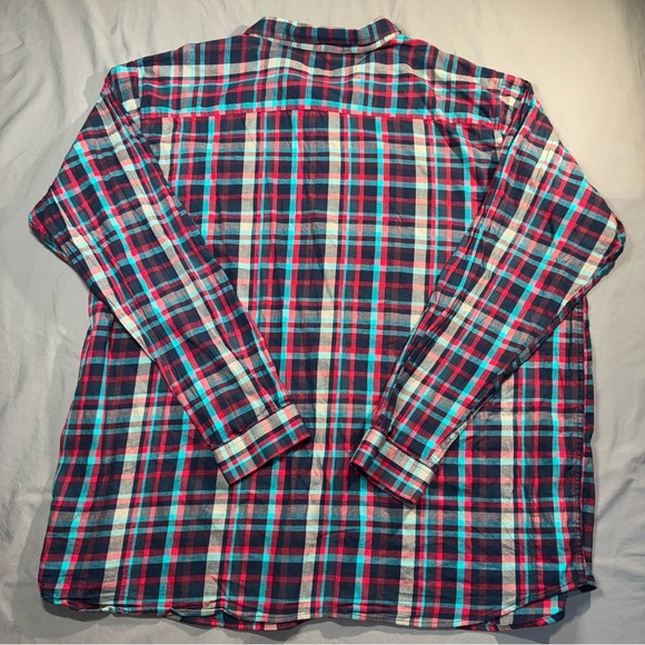 Columbia Mens Blue Red Aqua Plaid Button-up Shirt Men's Size 4XL Tall Big & Tall - Picture 5 of 7
